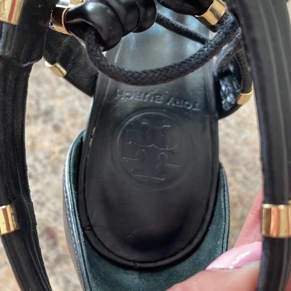 Tory Burch 4 inch Black strappy sexy high heels with gold accents ! Worn once. - Picture 6 of 9